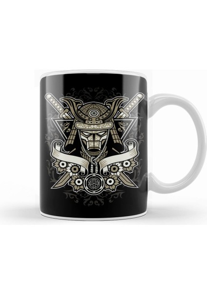 Samurai Helmet Floral Emblem Kupa Bardak Porselen