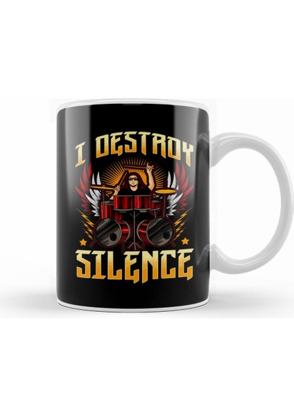 Funny I Destroy Silence Drummer Awesome Drumming Kupa Bardak Porselen
