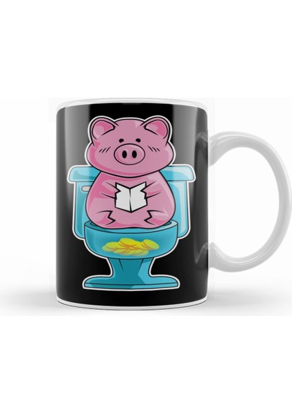 Funny Pig On Toilet Piggy Bank Potty Training Pun Kupa Bardak Porselen