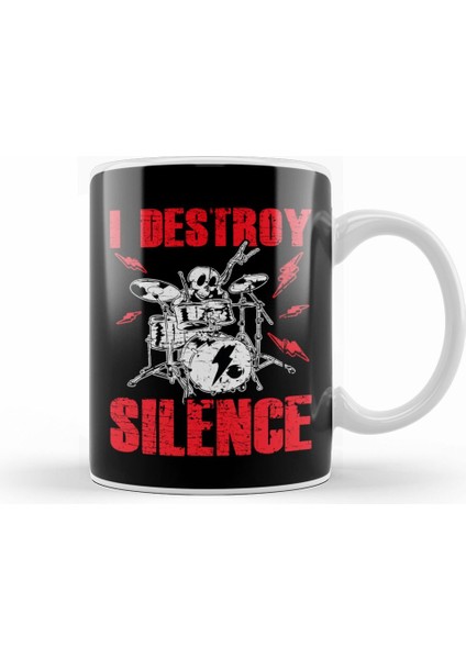 Funny I Destroy Silence Drummer Awesome Drumming Kupa Bardak Porselen