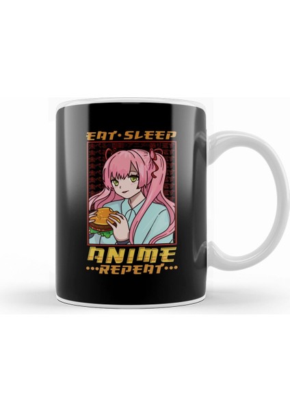 Funny Anime Obsessed Girl Eat Sleep Anime Repeat Kupa Bardak Porselen