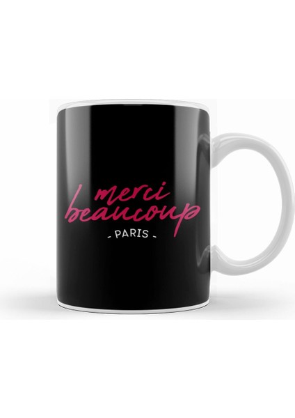 French Slogan Merci Beaucoup Kupa Bardak Porselen