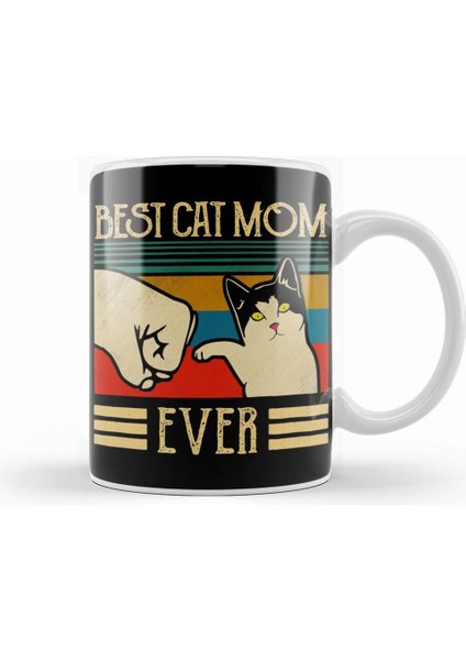 Vintage Best Cat Mom Ever Fist Bump Gift Kupa Bardak Porselen