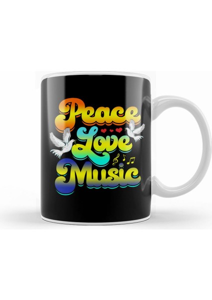 Peace Love Music Rave Festival Musical Hippie Kupa Bardak Porselen