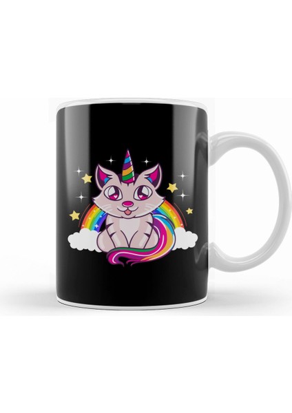 Cute & Funny Unicorn Cat Rainbow Kitty Magical Kupa Bardak Porselen