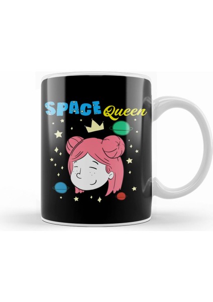 Cute Space Queen Exploring Outer Space Astronaut Kupa Bardak Porselen