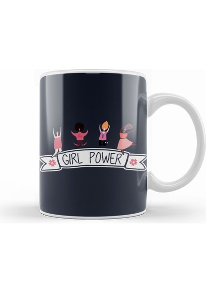Girl Power Banner Jumping Girls Kupa Bardak Porselen