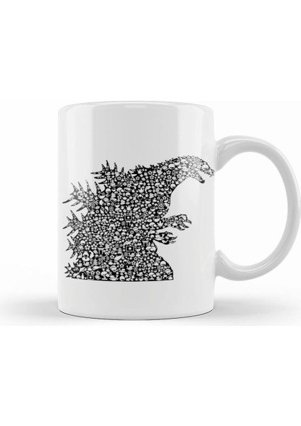 Godzilla Japanese Symbols Collage Kupa Bardak Porselen