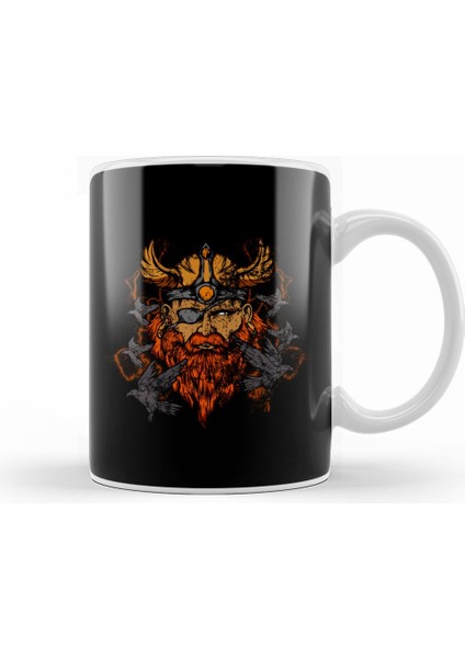 Vintage Odin & Ravens Norse Mythology Distressed Kupa Bardak Porselen