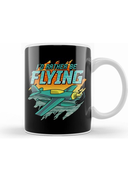 I D Rather Be Flying Retro Airplane Pilot Aviation Kupa Bardak Porselen