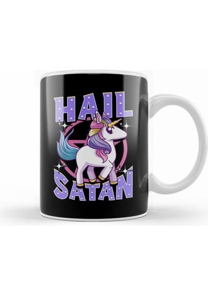 Cute & Funny Hail Satan Unicorn Satanic Metal Pun Kupa Bardak Porselen
