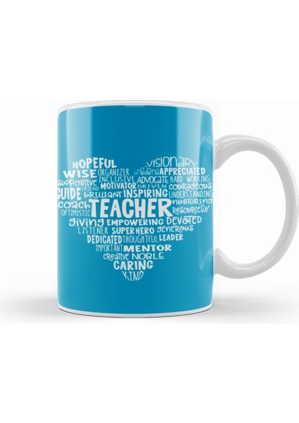 Teacher Heart Word Cloud Kupa Bardak Porselen
