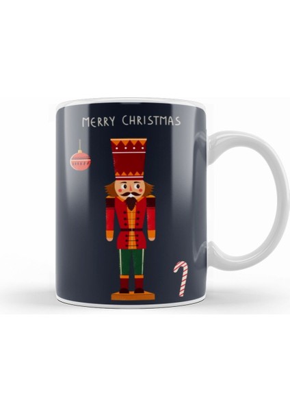 Yeni Yıl Konseptli Merry Christmas Nutcracker Illustration Kupa Bardak Porselen