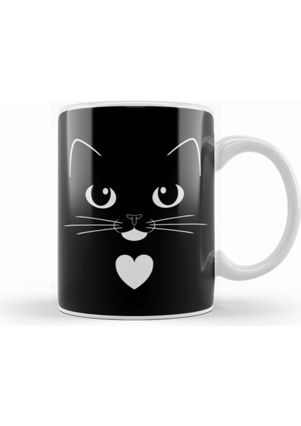 Tuxedo Cat Face With Heart Cute Ginger Cat Kedi Kupa Bardak Porselen