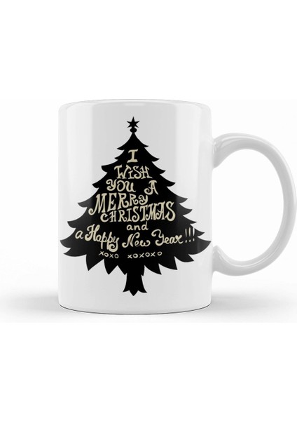 Yılbaşı Yeni Yıl Konseptli Merry Christmas Ağaç Kupa Bardak Porselen