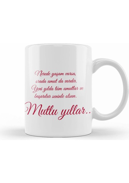 Yılbaşı Yeni Yıl Konseptli Mutlu Yıllar Kupa Bardak Porselen