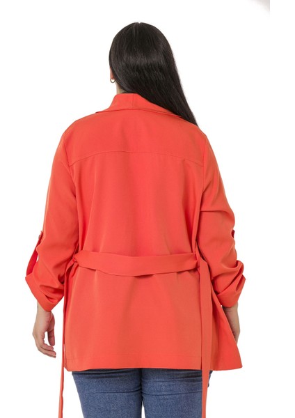 Büyük Beden Şal Yaka Kendinden Kuşaklı Katlamalı Kollu Turuncu Ceket modelleri