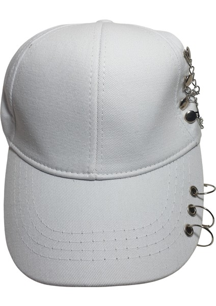 Beyaz, Piercingli, Zincir Detaylı Gotik Şapka, Kep