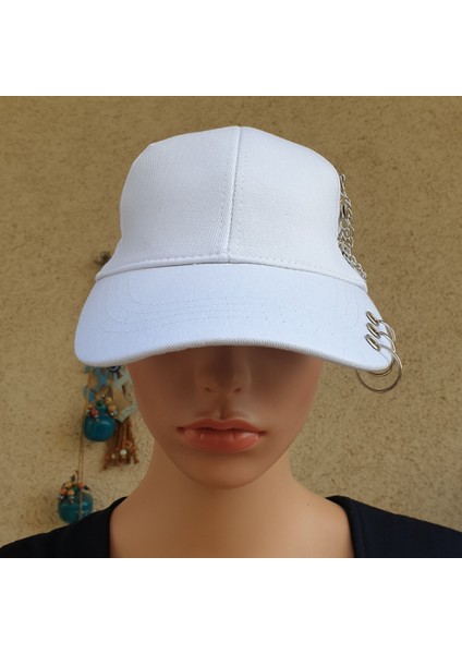 Beyaz, Piercingli, Zincir Detaylı Gotik Şapka, Kep modelleri