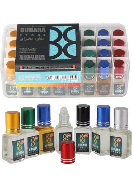 Buhara Alkolsüz Esans - Turkuaz Serisi 7 ml - Hac ve Umre Için Hediyelik - 32 Adet - 2 Kutu fırsatları