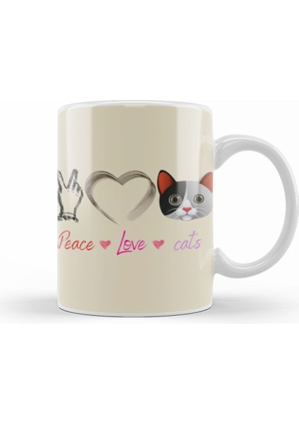 Peace Love Cats Awesome Gift Fashion Peace Love Cats Funny Summer Female Kupa Bardak Porselen