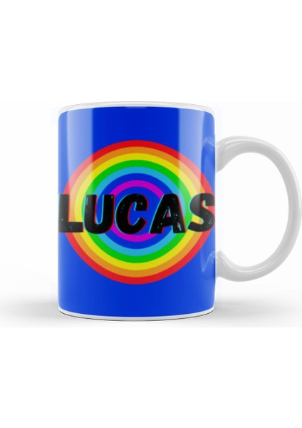 Lucas Name Custom Vintage Retro Rainbow Style Design Gift Baby Gift For Him Kupa Bardak Porselen