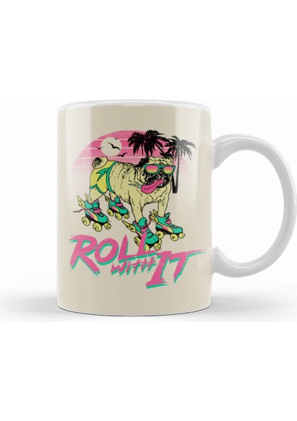 Pug Kaykay Köpek Kupa Bardak Porselen