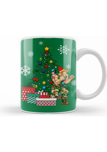 Guile Around The Christmas Tree Street Fighter Kupa Bardak Porselen