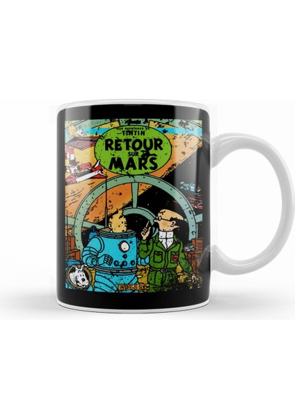 The Adventures Of Tintin Retour Sur Mars Vintage Style Cover Kupa Bardak Porselen