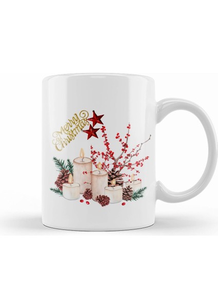 Yılbaşı Yeni Yıl Konseptli Candle Merry Christmas Kupa Bardak Porselen