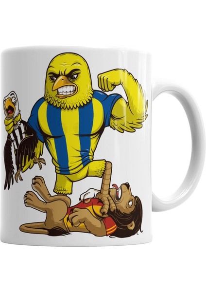 Kanarya Kartal Aslan Boğazlıyor Sarı Lacivert Kanarya T-Shirt Kupa Bardak Porselen