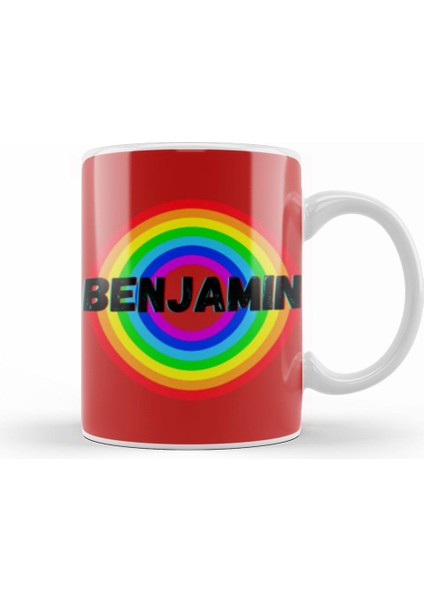 Benjamin Name Custom Vintage Retro Rainbow Style Design Giftbaby Gift For Him Kupa Bardak Porselen