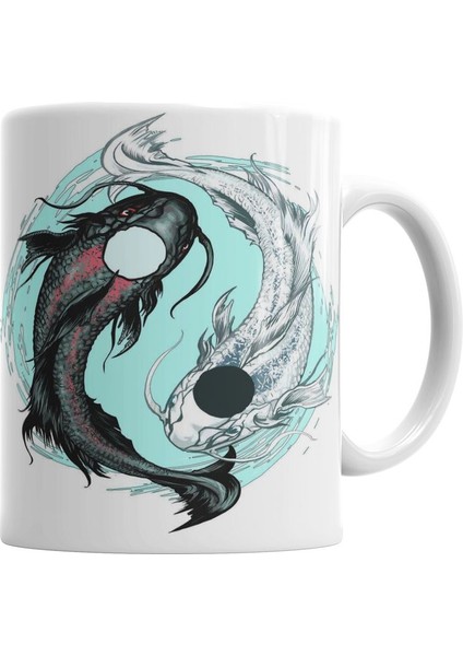 Koi Balığı Yin ve Yang Kupa Bardak Porselen
