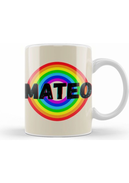 Mateo Name Personalized Custom Vintage Retro Rainbow Style Design Gift Baby Gift For Him Kupa Bardak Porselen