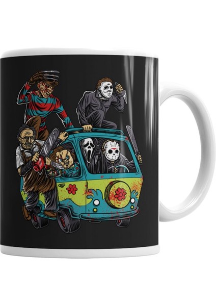 Skull Korku Silahlı Pug Köpek Kupa Bardak Porselen