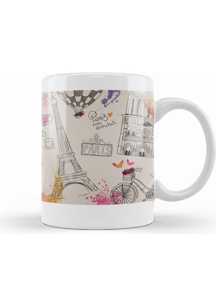 Paris Eyfel Kulesi Uçan Balon Kupa Bardak Porselen