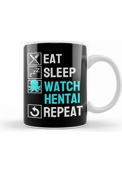 Eat Sleep Anime Repeat Hentai Ecchi Anime Gift Kupa Bardak Porselen