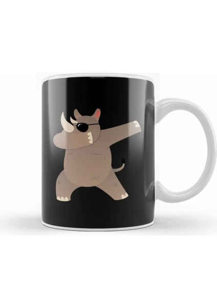 Dabbing Rhino Rhinoceros Dab Animal 01 Kupa Bardak Porselen