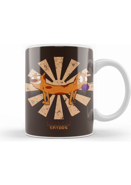 Catdog Retro Japanese Kupa Bardak Porselen