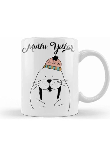 Sevimli Fok Balığı Ile Mutlu Yıllar Kupa Bardak Porselen