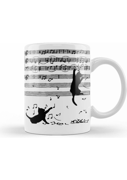 Yaramaz Komik Müzik Notalı Kedi Cat Kupa Bardak Porselen