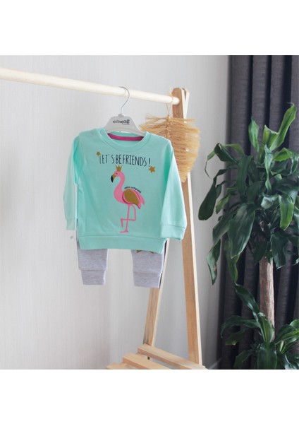 Flamingo Desenli Çıt Çıtlı Ikili Alt Üst Kız Bebek Eşofman Takım