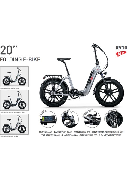 RV10 METAL GRİ ELEKTRİKLİ BİSİKLET