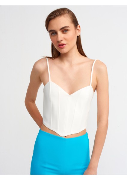 20137 Askılı Crop Top-Ekru