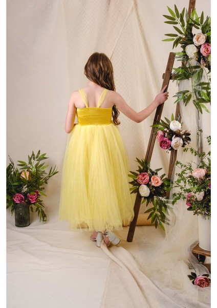 Sırt Gipeli Tüllü Kız Çocuk Saten Abiye fiyatları