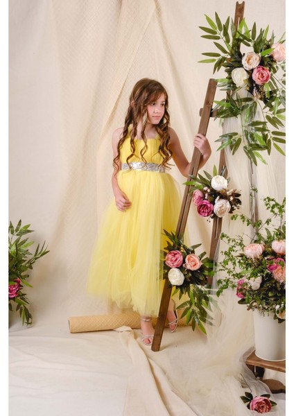 Sırt Gipeli Tüllü Kız Çocuk Saten Abiye modelleri