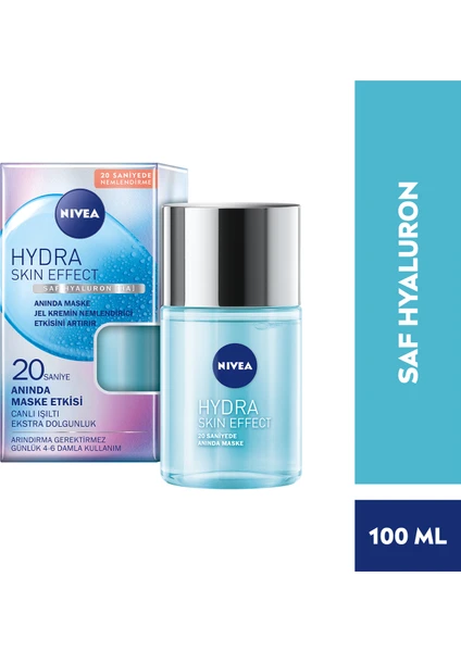 NIVEA Hydra Skin Effect 20 Saniyede Anında Yüz Maskesi 100ml; Saf Hyaluron; 72 Saat Nemlendirme; Dolgun Cilt; Likit Maske