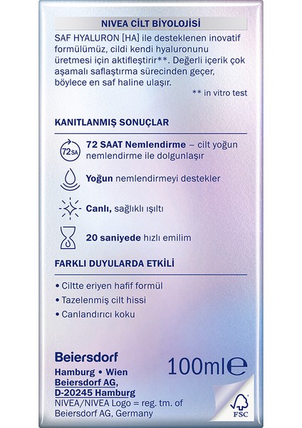 NIVEA Hydra Skin Effect 20 Saniyede Anında Yüz Maskesi 100ml; Saf Hyaluron; 72 Saat Nemlendirme; Dolgun Cilt; Likit Maske