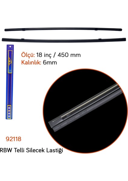 92118 Telli 18 Inç / 450 mm Silecek Lastiği (6mm)