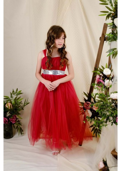 Sırt Gipeli Tüllü Kız Çocuk Saten Abiye fiyatları